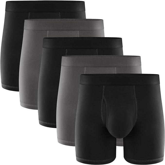 Boxer Briefs Mens Underwear Men Pack Soft Cotton Open Fly Underwear-Black Grey Pack of 5