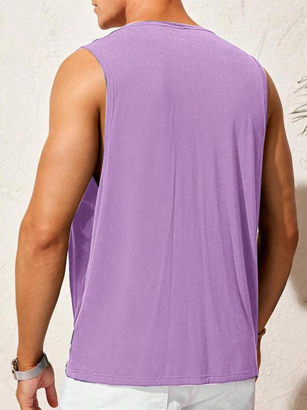 Men's Loose Solid Cowl Neck Tank Top, Casual Sleeveless Crop Top for Summer, Fashion Men's Clothes for Daily Wear