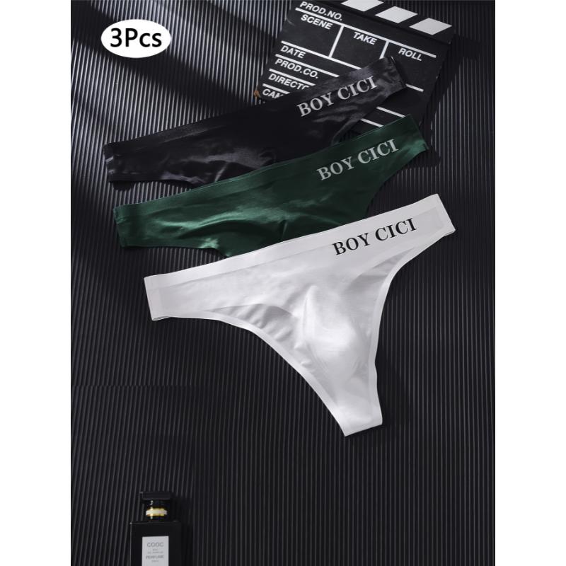 3pcs Ice Silk Men's Sports Workout Underwear, Comfy Breathable Low-Rise T-back Athletic Supporters, Thongs Underpants