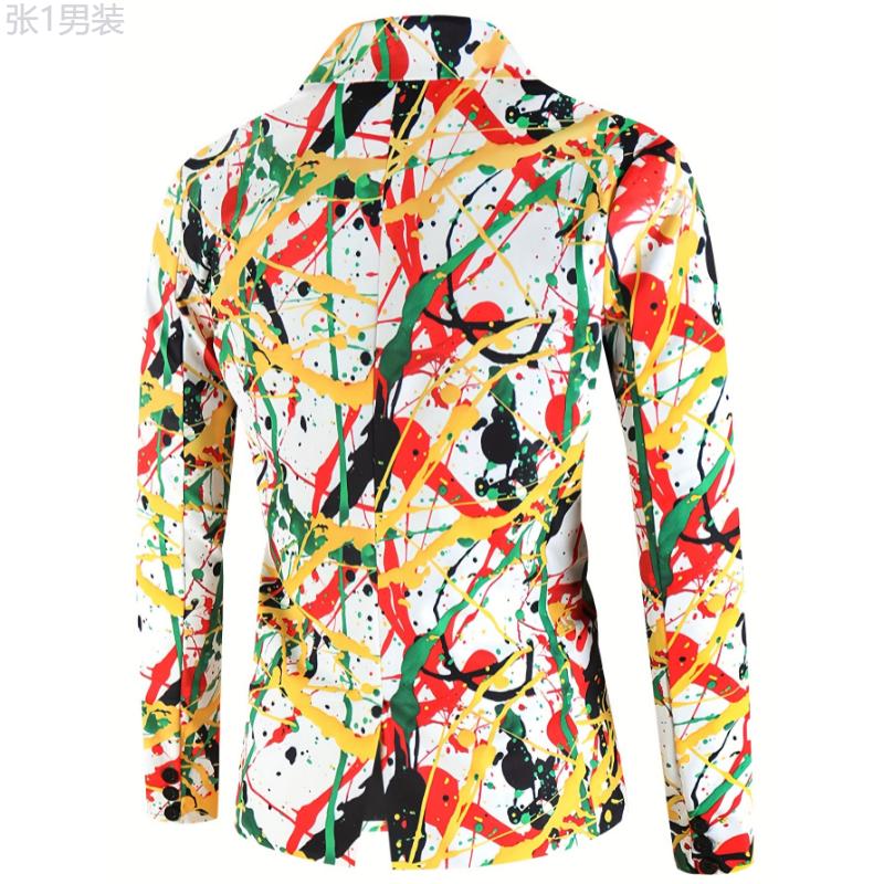 Men's 2-Piece Suit Set, Fashion 3D Allover Colorful Graffiti Splatter Print Blazer And Pants, Leisure Style, Party Wear Menswear Polyester