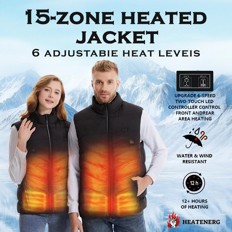 2024 Updated Version Two-touch 15Heat Zones LED Controller Heated Vest For Men & Women (With Battery Pack),hrstmas Gift，Gifts for lovers，Winter Outdoors