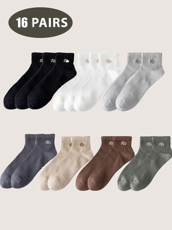 Men's Solid Color Embroidery Crew Socks, Casual Comfy Breathable Mid-Calf Socks for Daily Wear, Men's Socks for All Seasons