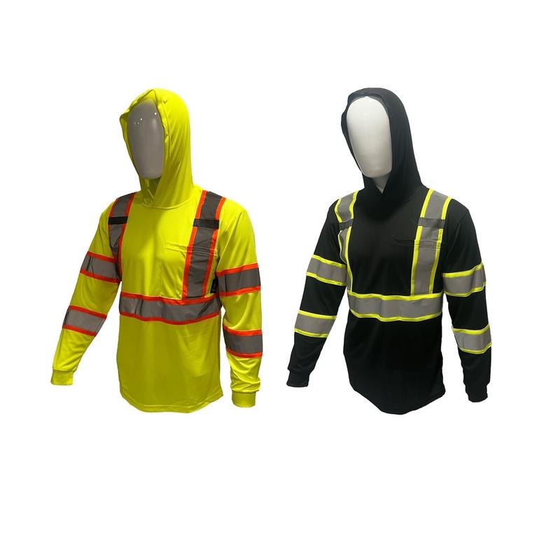 2 PACK SHIRT ST908 High Visibility Hoodie Long Sleeve Safety Shirt with hoodie Polyester Birdeye Mesh in various colors