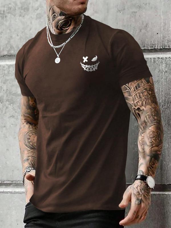 Men's Regular Fit Casual Cartoon Print Round Neck Graphic Tees, T Shirts for Men, Graphic Tees for Men, Summer Clothes, Short Sleeve T-shirt for Men, Casual Comfy Knitting Drippy Outfits Going Out Outfit for Summer, Halloween Shirt