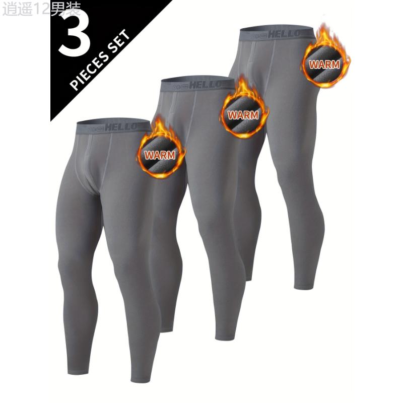 3pcs Men's Slim Fit Thermal Leggings - Comfortable, Warm Base Layer Pants for Fall Winter Fabric Menswear