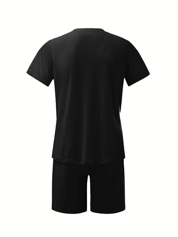 Two-Piece Set Men's Solid Short Sleeve Tee & Elastic Waist Shorts, Regular Fit Round Neck T-Shirt & Pocket Shorts, Men's Clothes for Summer Outdoor Wear