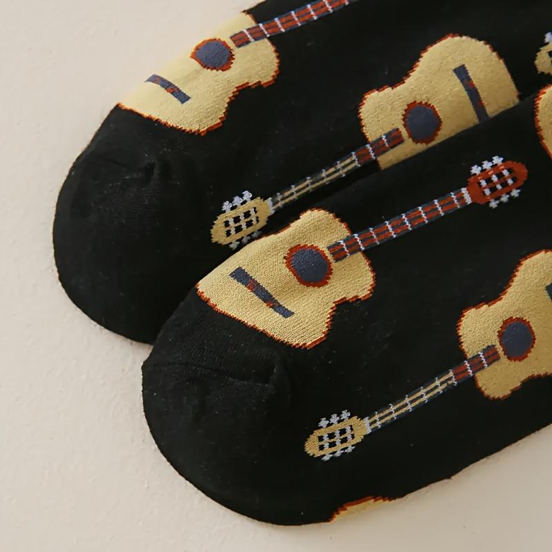 Men's Fashion Cartoon Guitar Pattern Socks, Breathable Comfort and Casual Tube Socks, a Must-Have Item for Men's Outdoor Wear