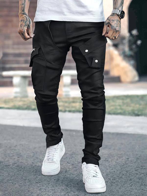 Men's Plain Drawstring Waist Cargo Pants, Regular Fit Casual Zipper Pocket Trousers, Summer Outfits 2024, Mens Pants, Men's Designer Pants, Men's Bottoms, Men's Summer Clothes