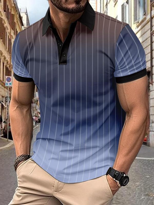 Men's Regular Fit Two-tone Print Polo Shirt, Casual Short Sleeve Button Front Top for Summer, Fashion Men's Clothes for Daily Wear
