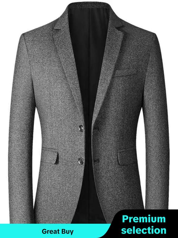 Men's Solid Button Front Blazer, Regular Fit Long Sleeve Lapel Neckline Suit Jacket for Business Formal Occasions, Fashion Men's Clothing for Spring & Fall