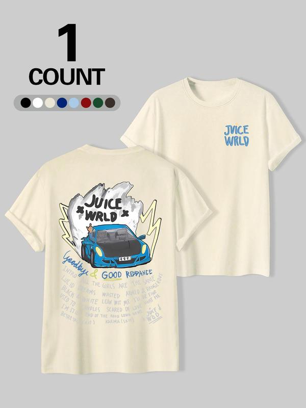 Men's Regular Fit Cartoon Car Letter Print Round Neck Tee, Casual Short Sleeve Crew Neck T-shirt for Summer, Graphic Tees, Streetwear, Fashion Men's Top for Daily Wear, Vintage Tees, Men's T Shirts, Summer Outfits 2024