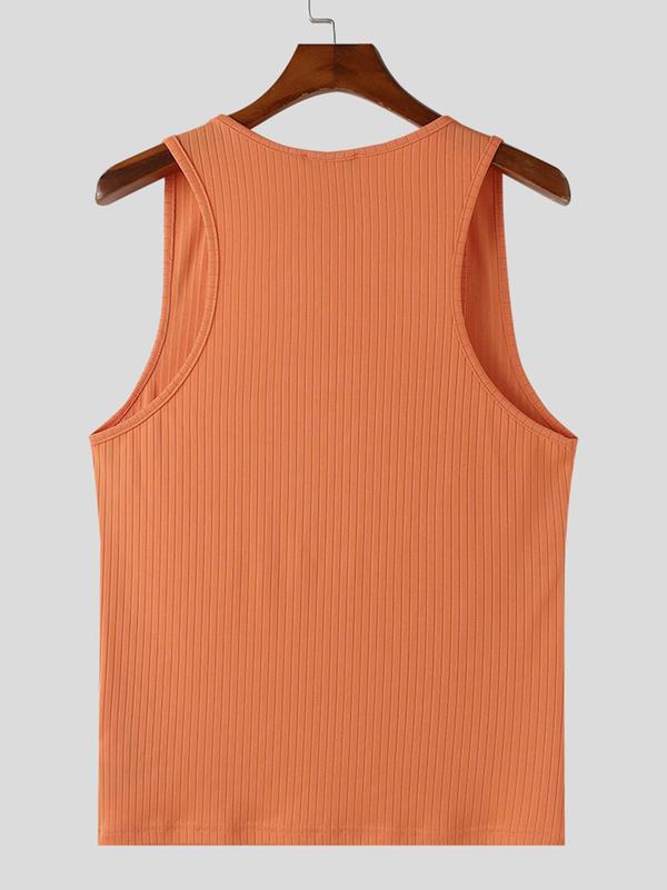 Men's Solid Button Front Scoop Neck Tank Top, Casual Sleeveless Top for Summer, Fashion Men's Clothes for Daily Wear