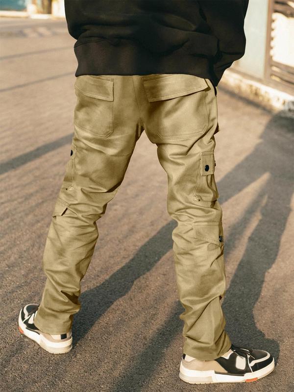 Men's Plain Pocket Drawstring Waist Cargo Pants, Pants for Men, Sporty Street Trousers, Stack Pants, Men's Bottoms, Casual Menswear, Men Cargo Pants,  Fall Clothes, Men's Emo Outfits for Daily Wear, Back To School Winter Wear, Vintage Clothing