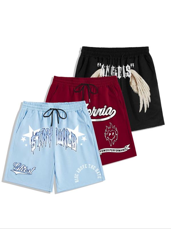 Men's Letter Graphic Drawstring Shorts, Street Casual Elastic Waist Pocket Shorts for Summer, Men's Bottoms for Daily Wear