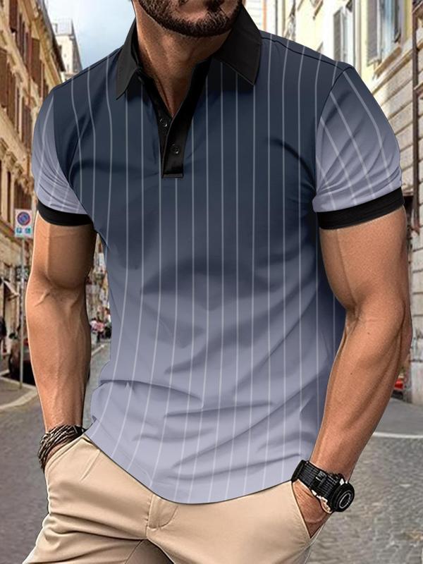 Men's Regular Fit Two-tone Print Polo Shirt, Casual Short Sleeve Button Front Top for Summer, Fashion Men's Clothes for Daily Wear