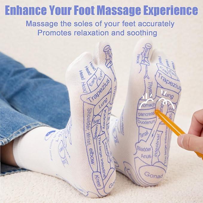 Reflexology Socks Set - Reflexology Socks With Massage Tool - Foot Pain Relief And Acupressure Reflexology Foot Massage Socks White Cotton Menswear Elastic Underwear For Women Man