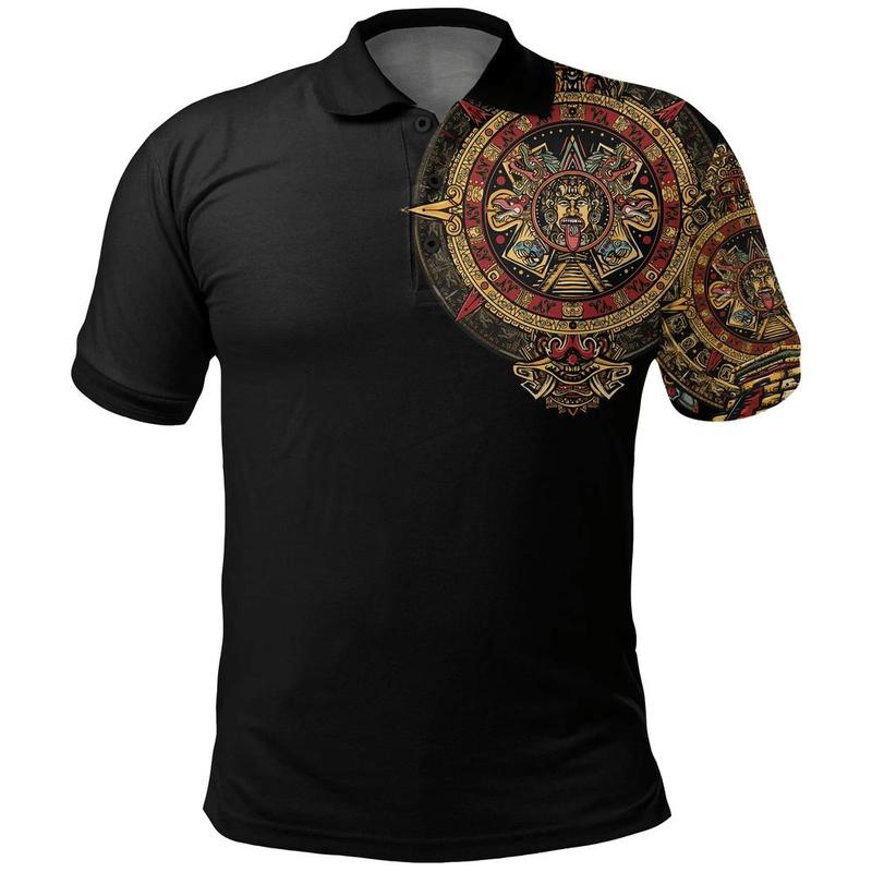 Mexico Polo Shirt Aztec Sun Stone Tattoo, Meaningful Gift Idea for Mexican, Men Polo Shirts