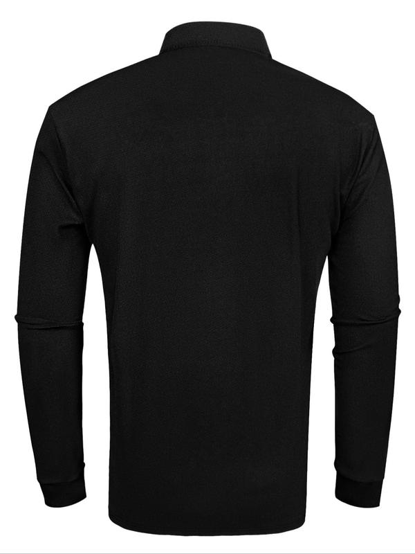 Men's Regular Fit Patchwork Long Sleeve Polo Shirt, Casual Button Front Collared Top for Spring & Fall, Fashion Men's Clothes for Daily Wear, Fall Outfits, Fallfreshness