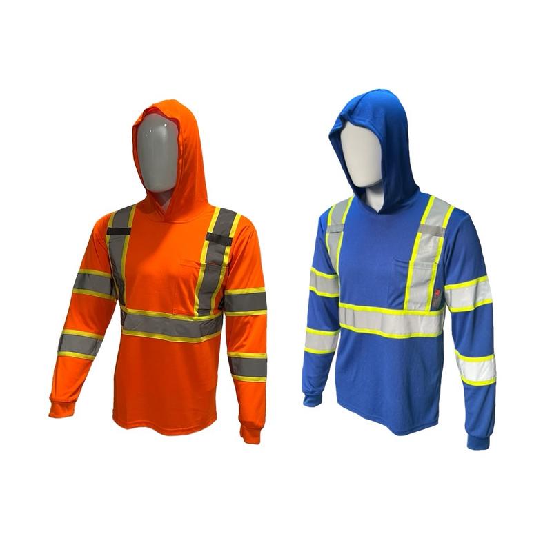 2 PACK SHIRT ST908 High Visibility Hoodie Long Sleeve Safety Shirt with hoodie Polyester Birdeye Mesh in various colors