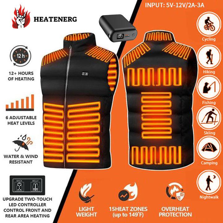 2024 Updated Version Two-touch 15Heat Zones LED Controller Heated Vest For Men & Women (With Battery Pack),hrstmas Gift，Gifts for lovers，Winter Outdoors