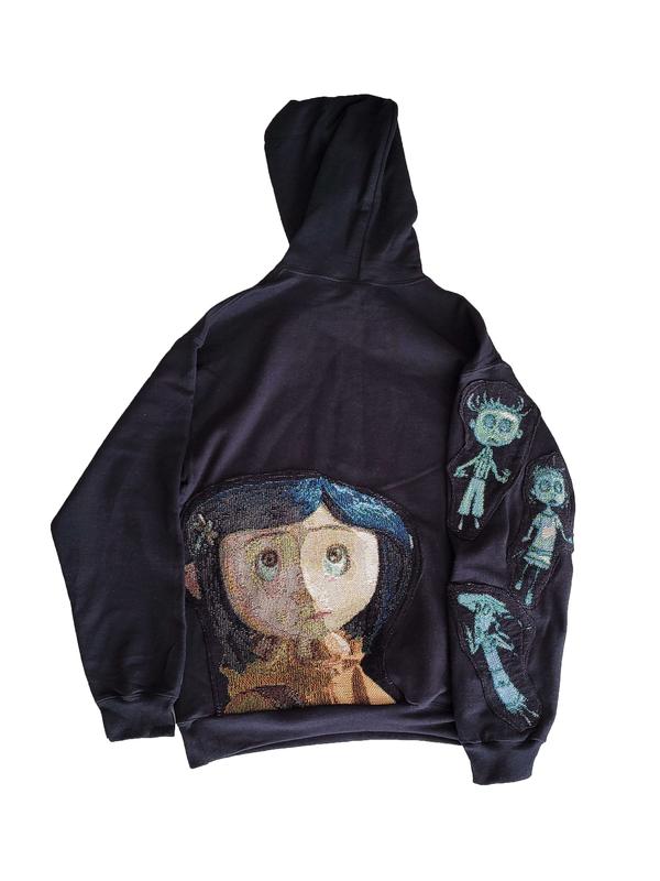 Coraline Tapestry Hoodie Patch Handmade Lagarme, wybie hoodie, coraline Comfy Menswear Sweaters Tops