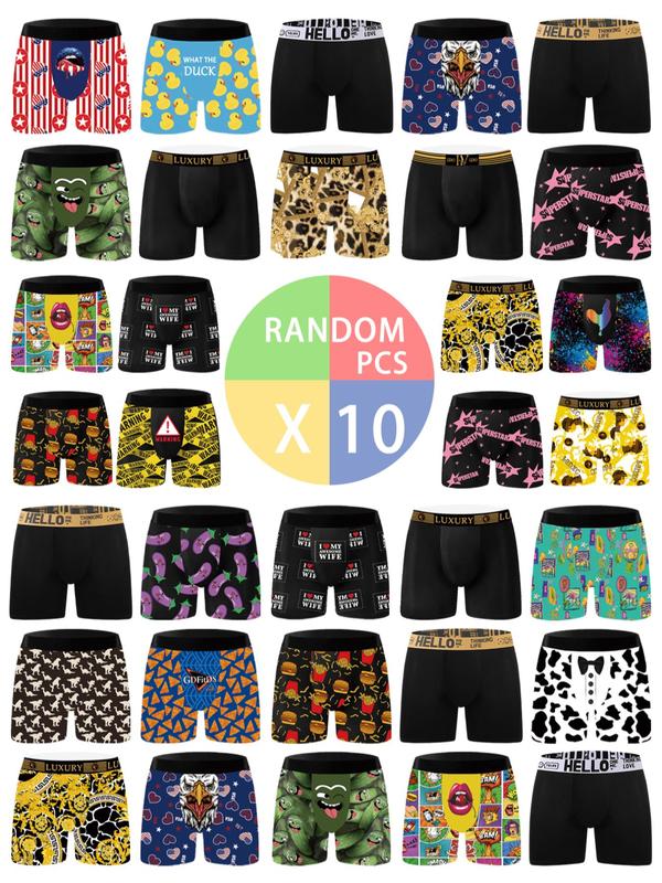 Random Men's All Over Print Tape Waist Boxer Briefs, Casual Breathable Comfortable Underwear for Daily Wear, Men's Underwear for All Seasons