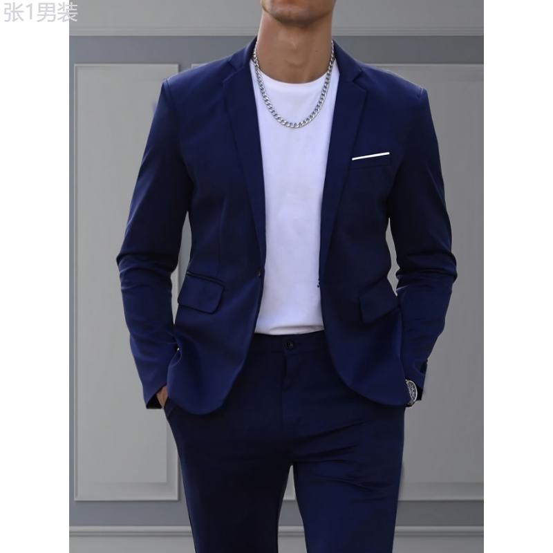 2-Piece Solid Light Business Single-buttoned Men's Formal Jacket And Trousers Suit Set Menswear Sleeve