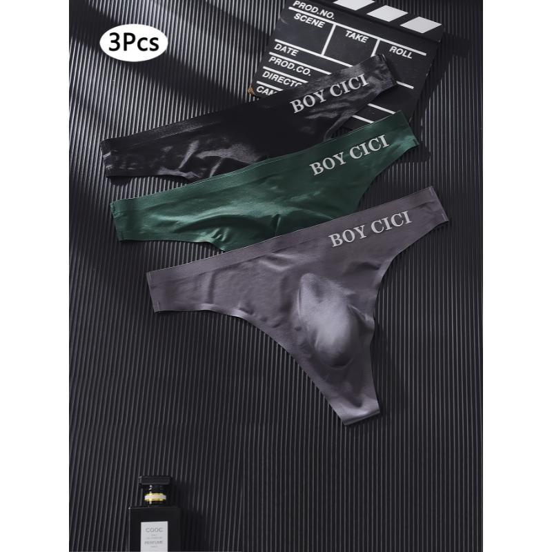 3pcs Ice Silk Men's Sports Workout Underwear, Comfy Breathable Low-Rise T-back Athletic Supporters, Thongs Underpants