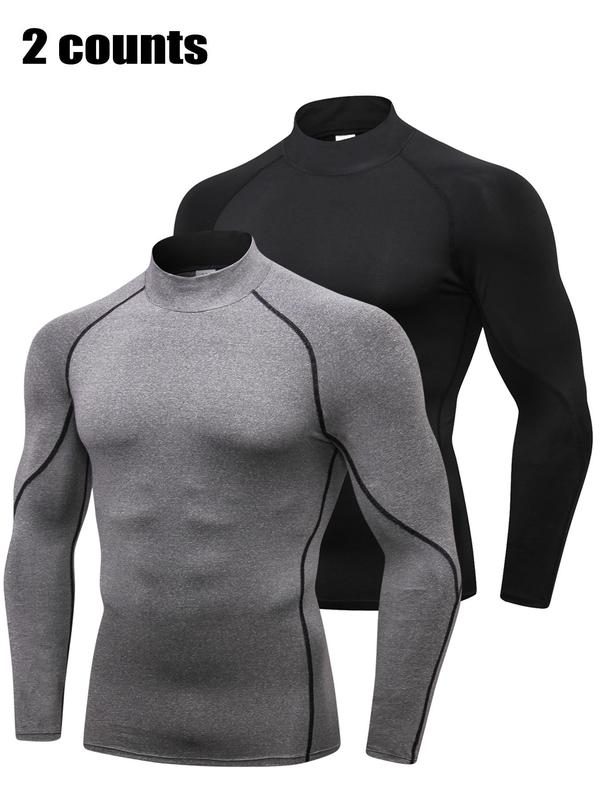 Men's 2pcs Raglan Sleeve Thermal Underwear, Long Sleeve Stand Collar Tight-fitting Tops, Casual Comfy Thermal Underwear for Fall & Winter, Going Out Wear, Men's Clothing