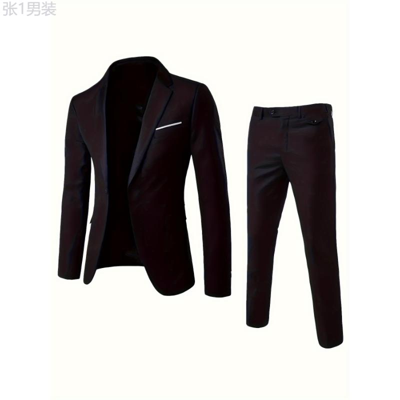 2-Piece Solid Light Business Single-buttoned Men's Formal Jacket And Trousers Suit Set Menswear Sleeve