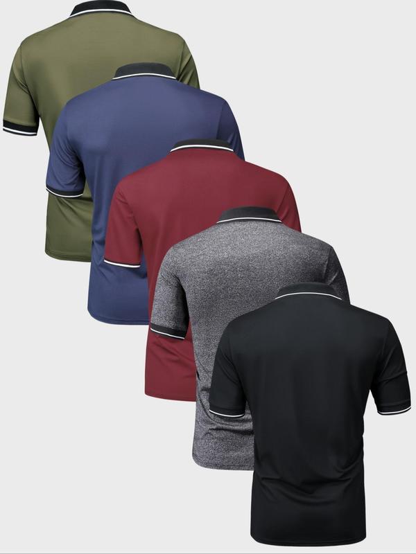 Men's Contrast Binding Buttons Polo Shirt, Regular Fit Casual Fashion Short Sleeve Polo Collar Shirt Top, Polo Shirt for Men 2024, Fall Tops, Back To School Outfits, Polo Shirts Men, Mens Clothing