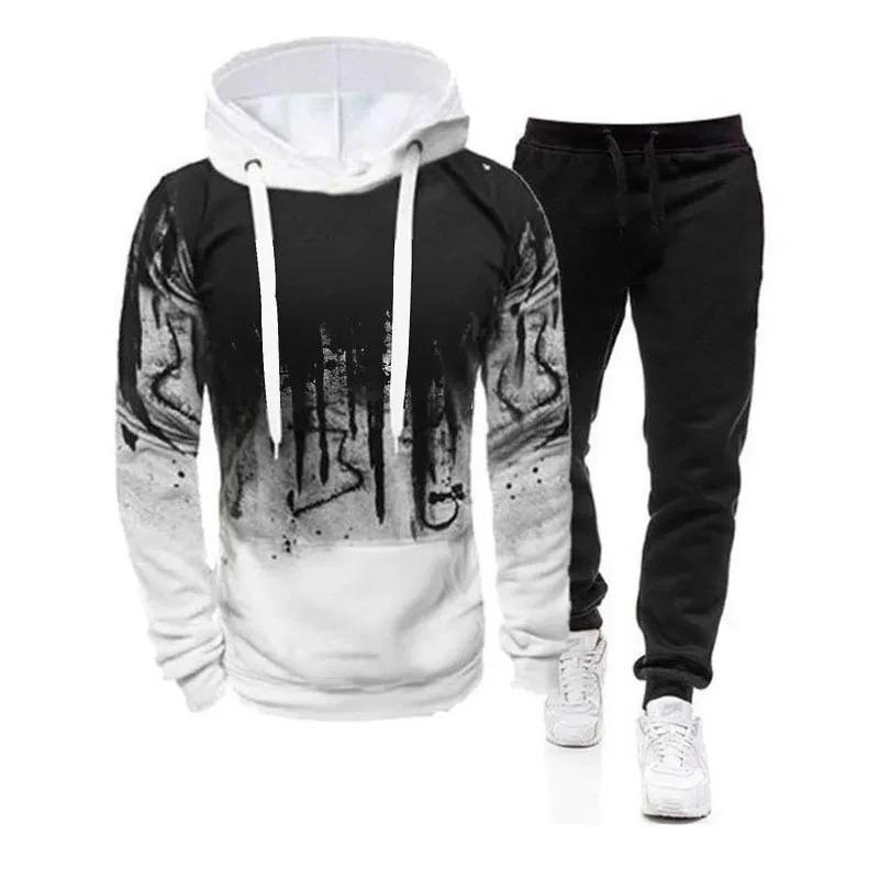 Autumn Winter Trending Tracksuits Men Camouflage Hoodie + Pant 2 Piece Set Sports Wear 3d Ink Jogging Suits Clothing Menswear