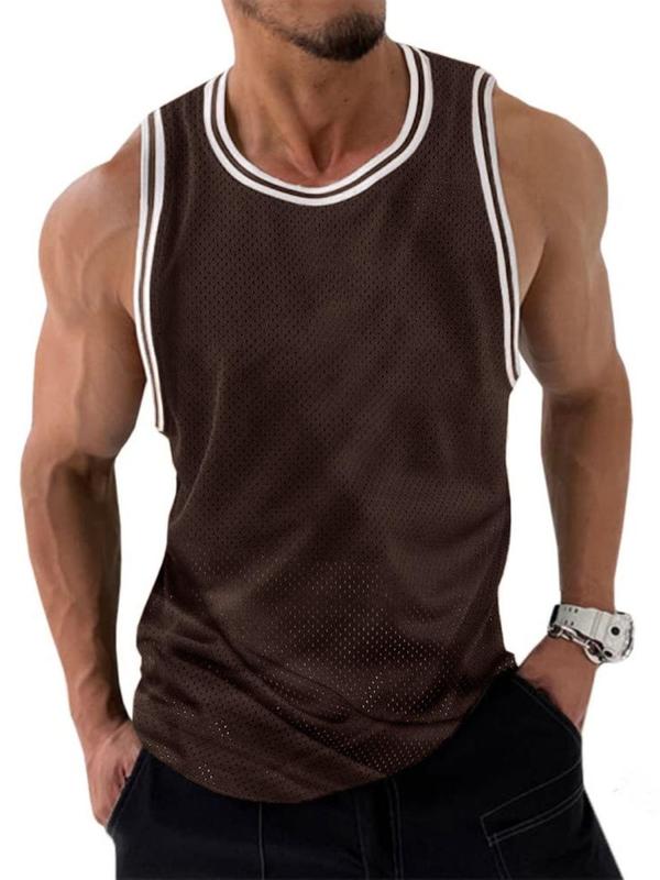 Men's Striped Trim Racer Back Round Neck Tank Top, Summer Outfits, Regular Fit Casual Sleeveless Crew Neck Vest for Summer, Fashion Men's Streetwear Top for Daily Wear, Summer Tops 2024