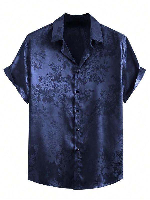 Men's Floral Print Button Front Shirt, Regular Fit Casual Short Sleeve Collar Top For Summer, Fashion Men's Top For Holiday Vacation Daily Wear