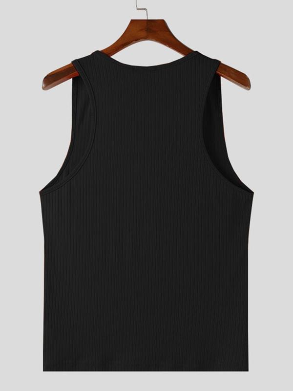 Men's Solid Button Front Scoop Neck Tank Top, Casual Sleeveless Top for Summer, Fashion Men's Clothes for Daily Wear