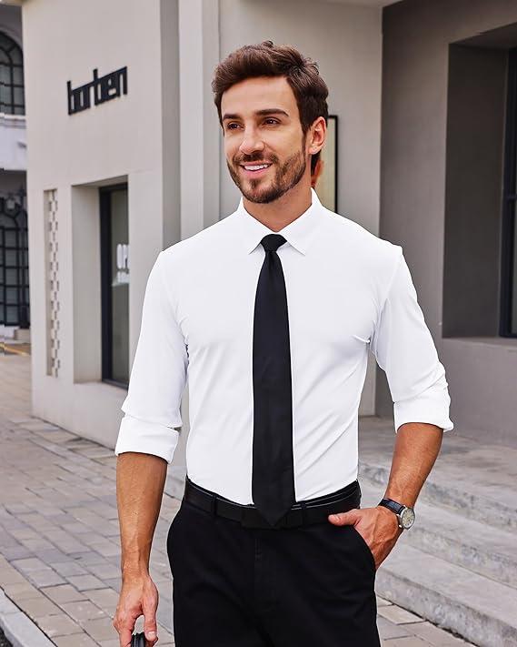 Alimens&Gentle Dress Shirts 16-Way Stretch Slim Fit Long Sleeve Button Down Shirts Wrinkle Free Traveler Shirts