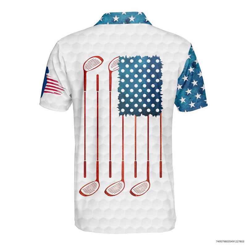 Bigfoot American Flag Golf Polo Shirts for Men, Bigfoot Sasquatch Golf Player Short Sleeve, Sasquatch Golfer Shirt,