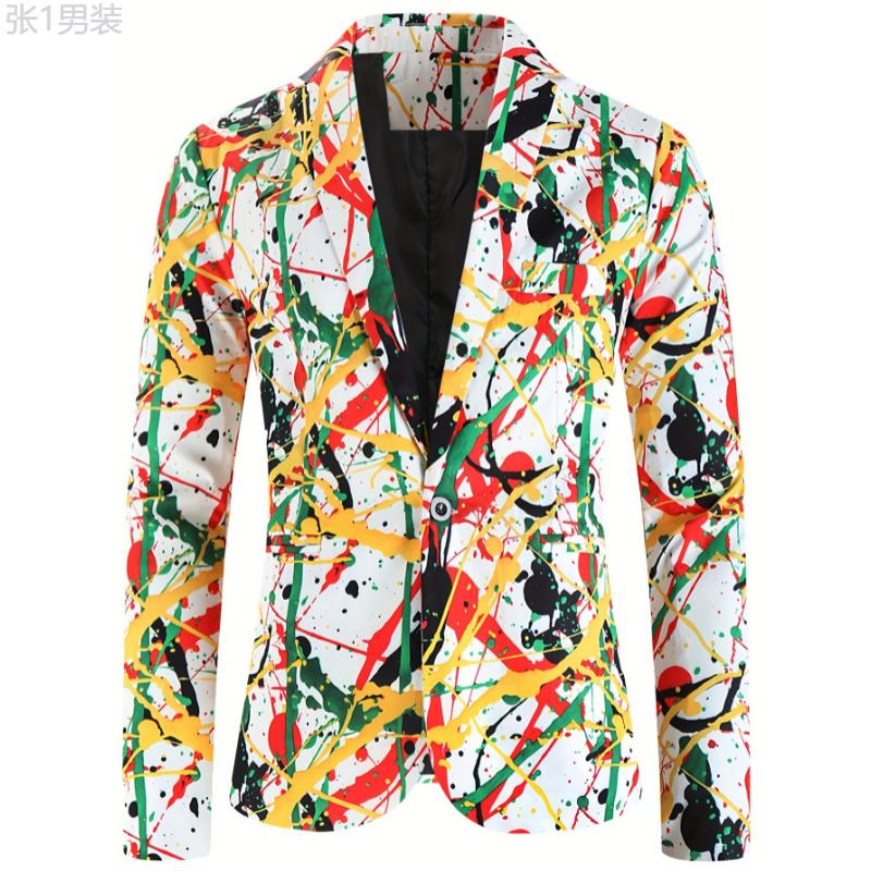 Men's 2-Piece Suit Set, Fashion 3D Allover Colorful Graffiti Splatter Print Blazer And Pants, Leisure Style, Party Wear Menswear Polyester