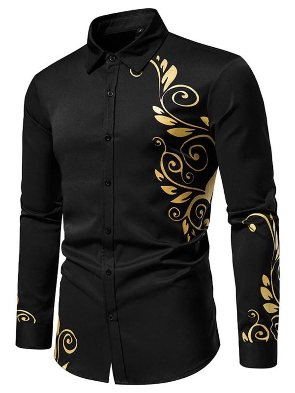 Men's Regular Fit Plants Print Long Sleeve Button Down Shirt, Casual Collared Button Front Top for Spring & Fall, Fashion Men's Streetwear Clothes for Daily Wear Longsleeves
