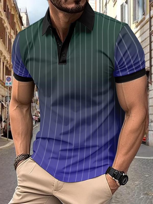 Men's Regular Fit Two-tone Print Polo Shirt, Casual Short Sleeve Button Front Top for Summer, Fashion Men's Clothes for Daily Wear
