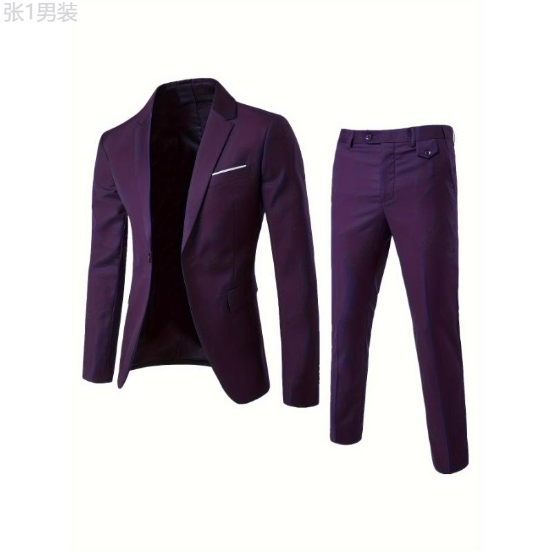 2-Piece Solid Light Business Single-buttoned Men's Formal Jacket And Trousers Suit Set Menswear Sleeve