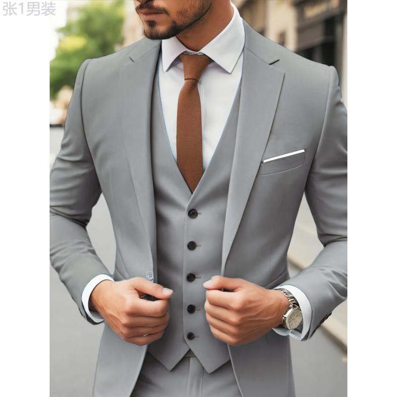 2-Piece Solid Light Business Single-buttoned Men's Formal Jacket And Trousers Suit Set Menswear Sleeve