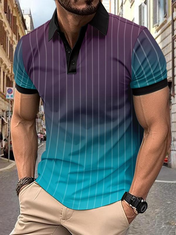 Men's Regular Fit Two-tone Print Polo Shirt, Casual Short Sleeve Button Front Top for Summer, Fashion Men's Clothes for Daily Wear