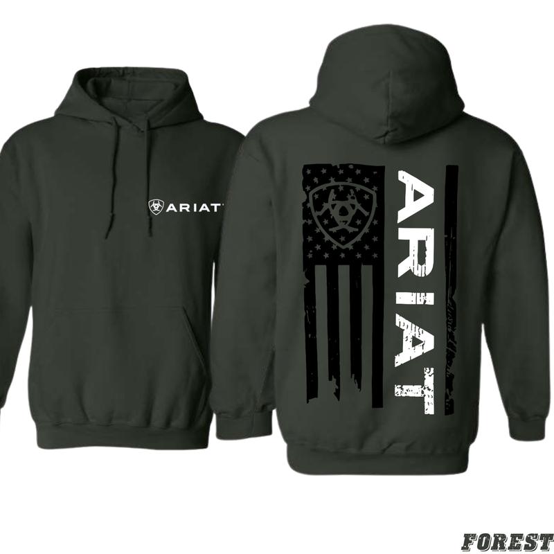 Ariat Hoodie - Classic American Flag Design with Bold Ariat Logo, Perfect for Western Lifestyle Enthusiasts, Comfortable Unisex Hoodie for Patriotic Style and Everyday Wear Menswear Sweaters