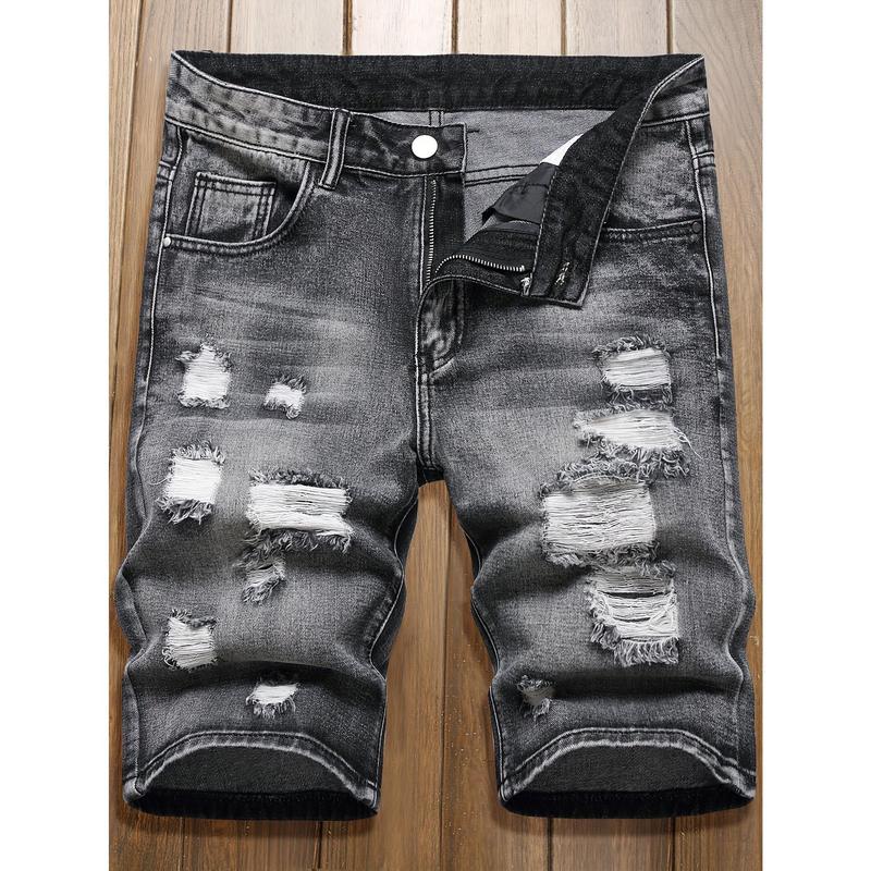 New-Mens fashionable ripped denim shorts-casual street style with distressed detailing-comfortable straight leg fit for trendy summer wear Jean Menswear Trouser Streetwear