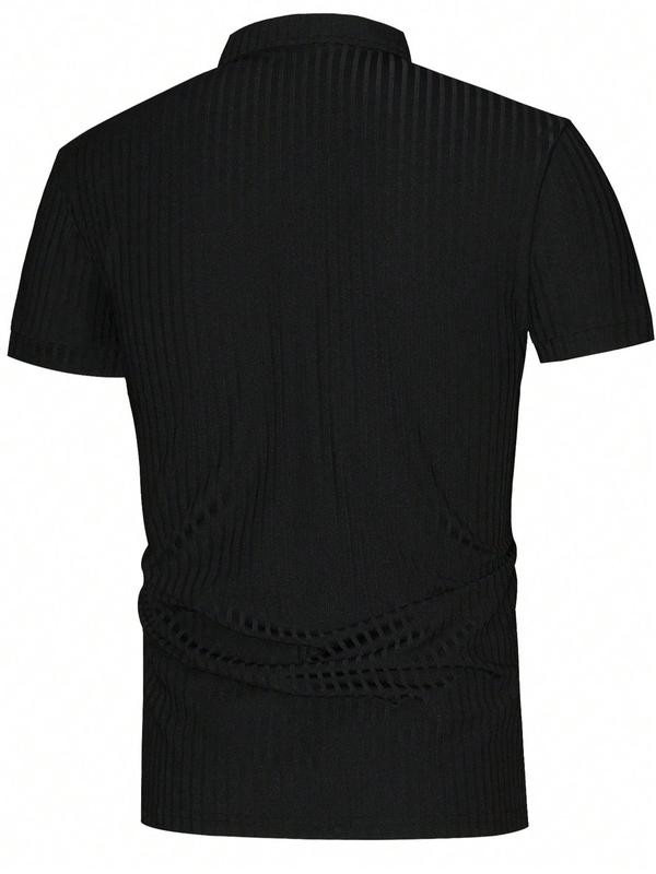 Men's Plain Short Sleeve Polo Shirt, Casual Half Placket Collared Top for Summer, Menswear for Daily Wear