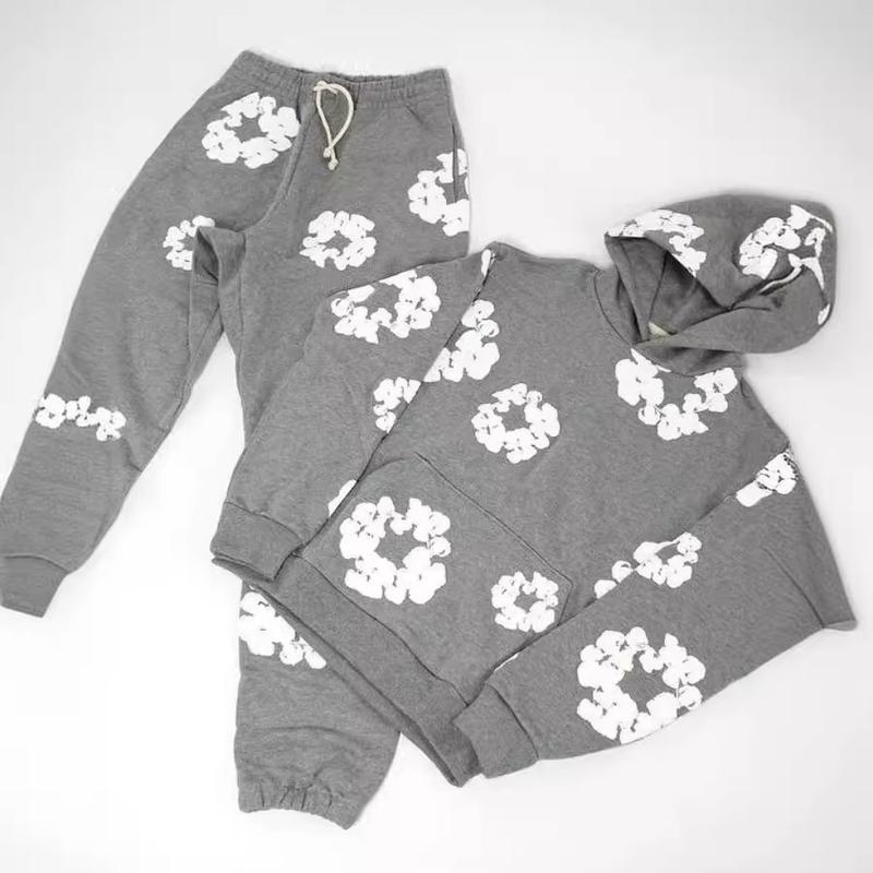 High Street Puff Print Hooded Sweater Set Men's Fashion All-Matching Sweatshirt and Sweatpants Suit