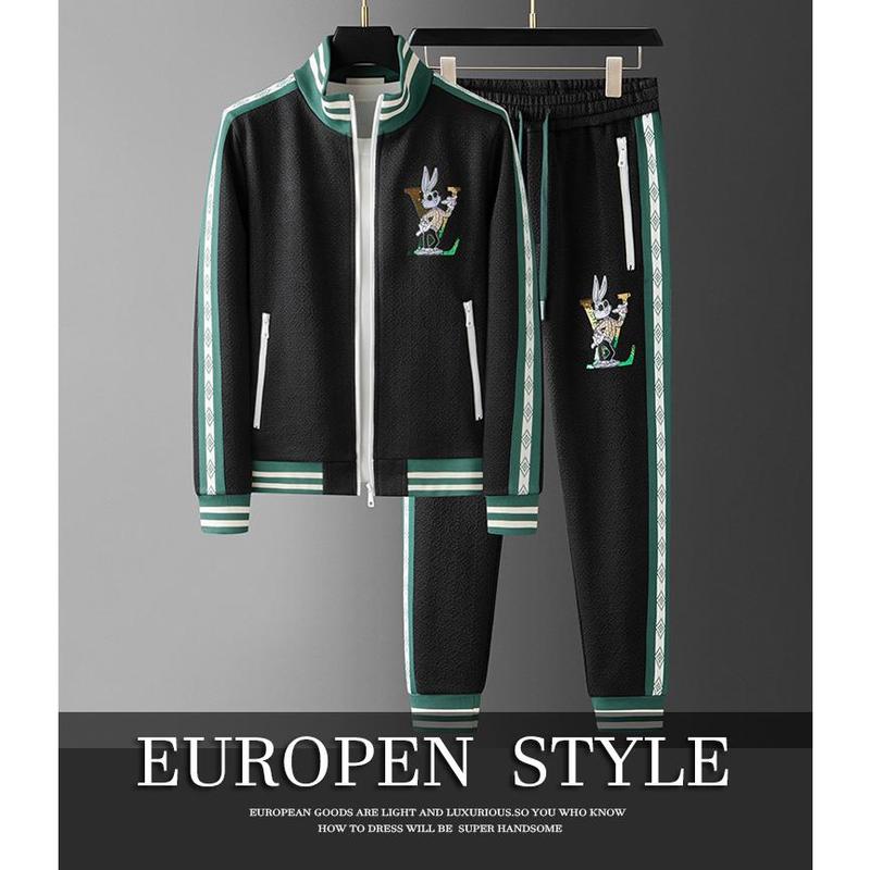 European and American men's jacquard jacket spring and autumn sports suit trendy brand 2024 new men's clothing set with handsome