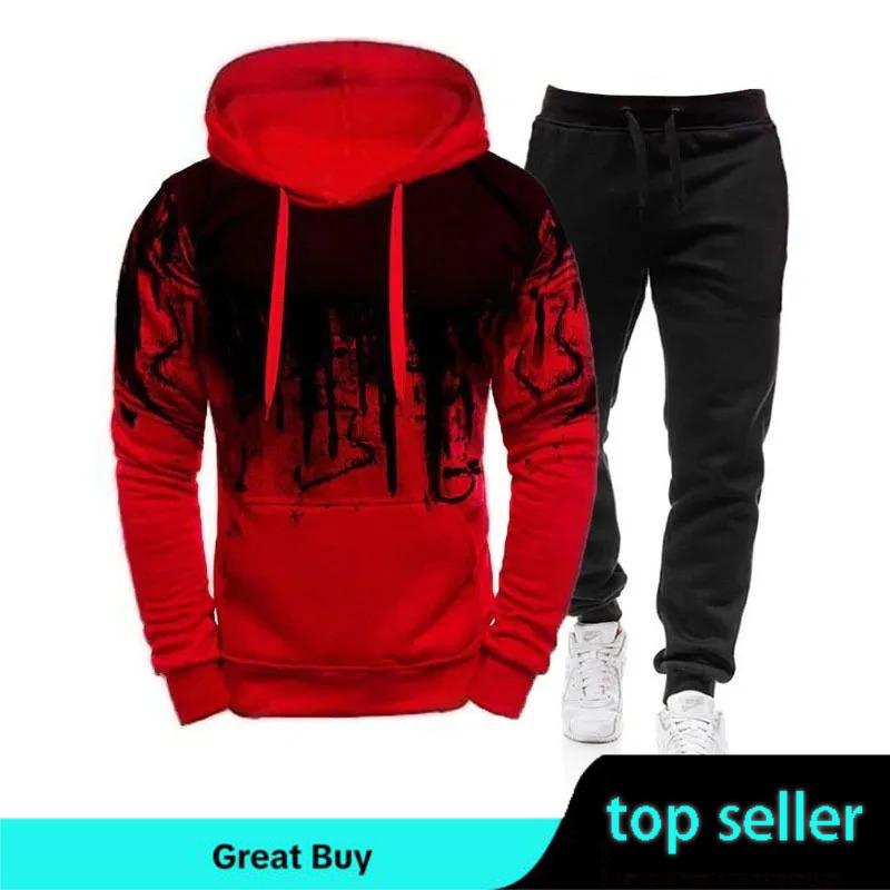 Autumn Winter Trending Tracksuits Men Camouflage Hoodie + Pant 2 Piece Set Sports Wear 3d Ink Jogging Suits Clothing Menswear