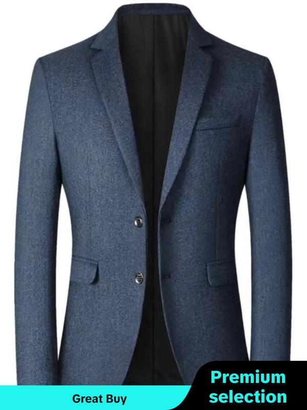 Men's Solid Button Front Blazer, Regular Fit Long Sleeve Lapel Neckline Suit Jacket for Business Formal Occasions, Fashion Men's Clothing for Spring & Fall